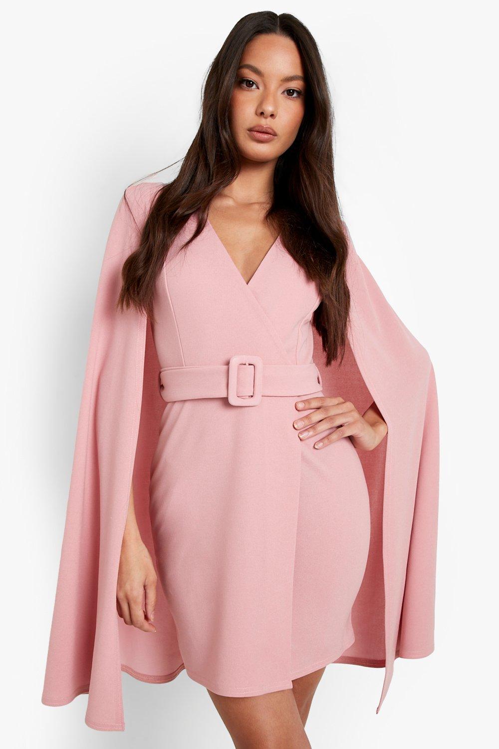 Plunge Cape Detail Belted Blazer Dress boohoo